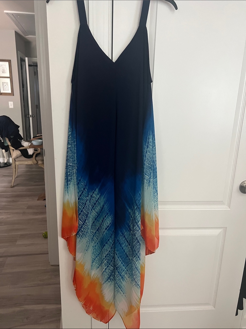Women’s Ombre V-Neck Spaghetti Strap Dress - Blue & Orange